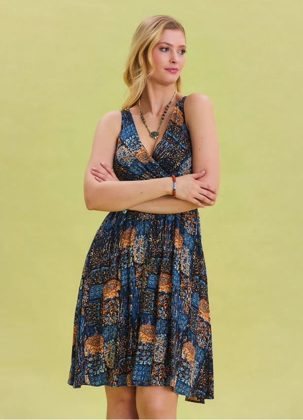 V Neck Robe Blue Ethnic Dress 4513